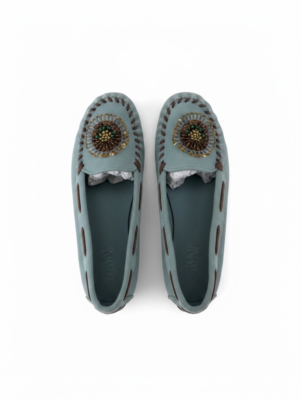 Aerosoles Jamboline Green Moccasins Beaded Medallion Festival Vibe Shoes US 6.5